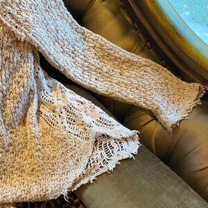 Free People Boho Lightweight Oversized Summer Knit Sweater with lace back